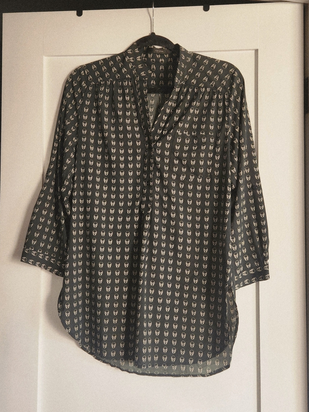fun 2 fun Dark Green and White Skull Print Blouse